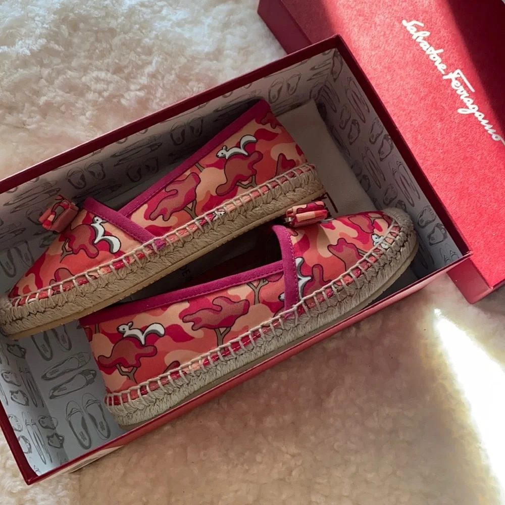 Salvatore Ferragamo Kids Pink Camouflage Espadrille Flats